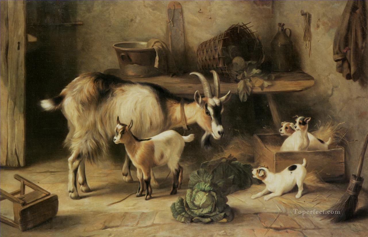 goat and puppy puppy Oil Paintings